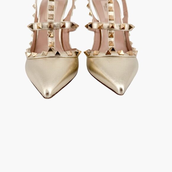Valentino Garavani Rockstud Caged Pumps EU 39.5 US 9.5 Metallic Gold High Heels - Picture 5 of 16